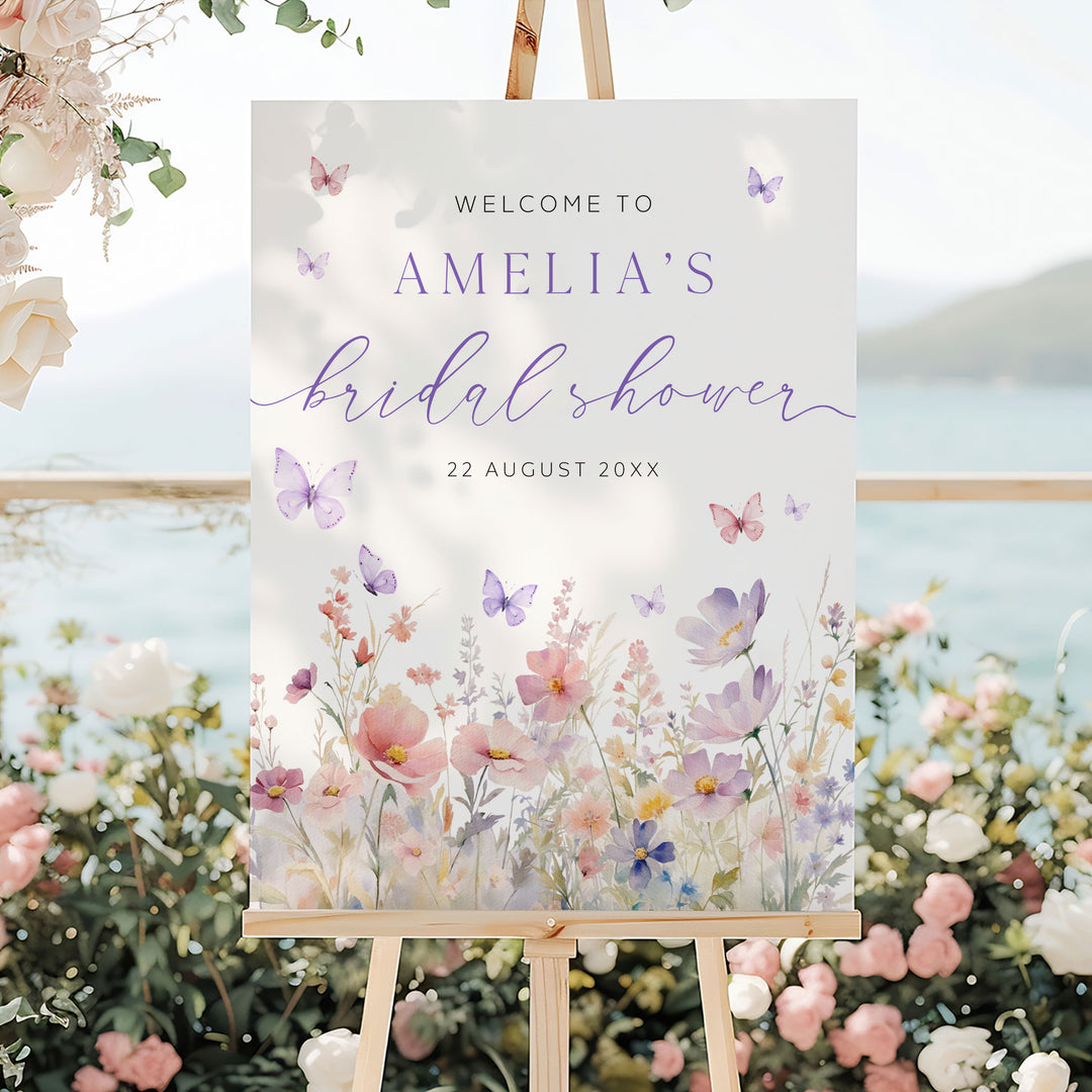 Watercolour Floral Lifetime Of Butterflies Welcome Sign