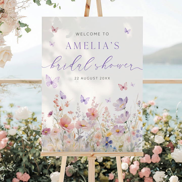 Watercolour Floral Lifetime Of Butterflies Welcome Sign