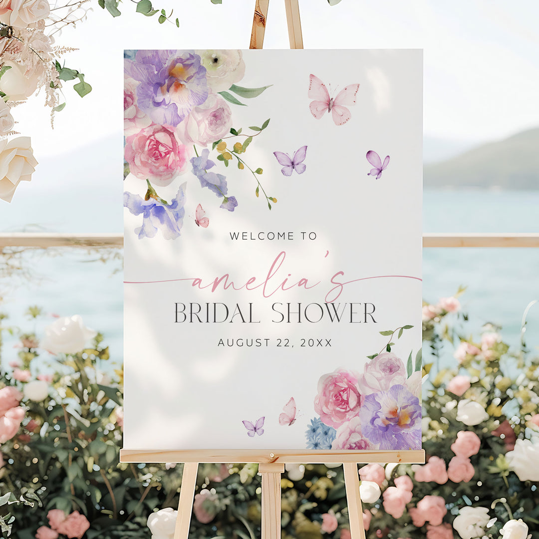 Purple Floral Lifetime Of Butterflies Welcome Sign