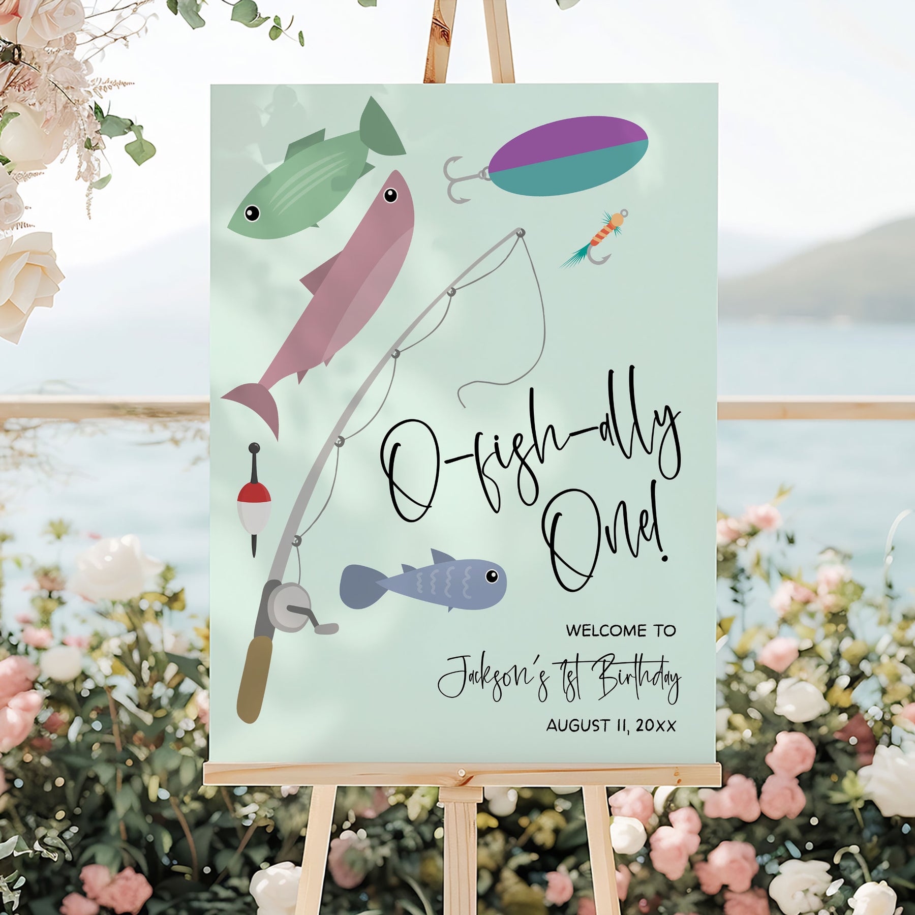 Offish Sign O-Fish-Ally One Fishing Modern Editable Welcome Sign Template ...