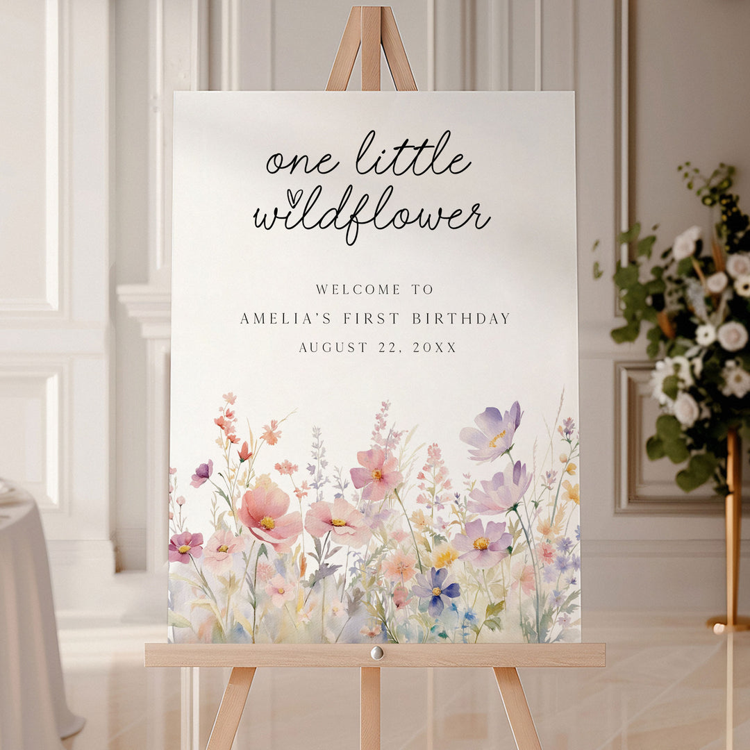 One Little Wildflower Meadow Birthday Welcome Sign
