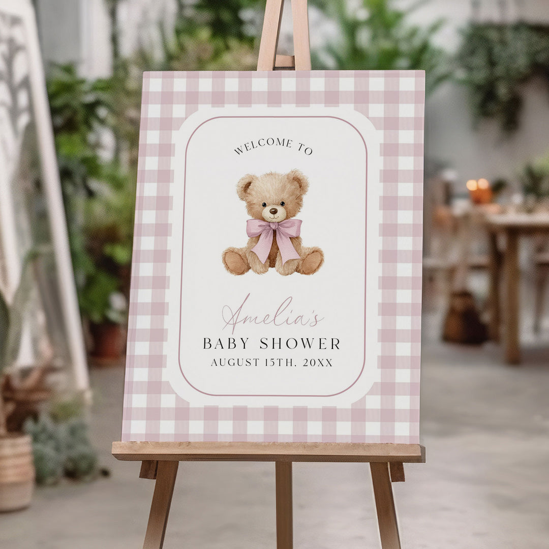 We Can Bearly Wait Pink Welcome Sign