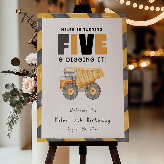 5th Birthday Construction Truck Welcome Sign