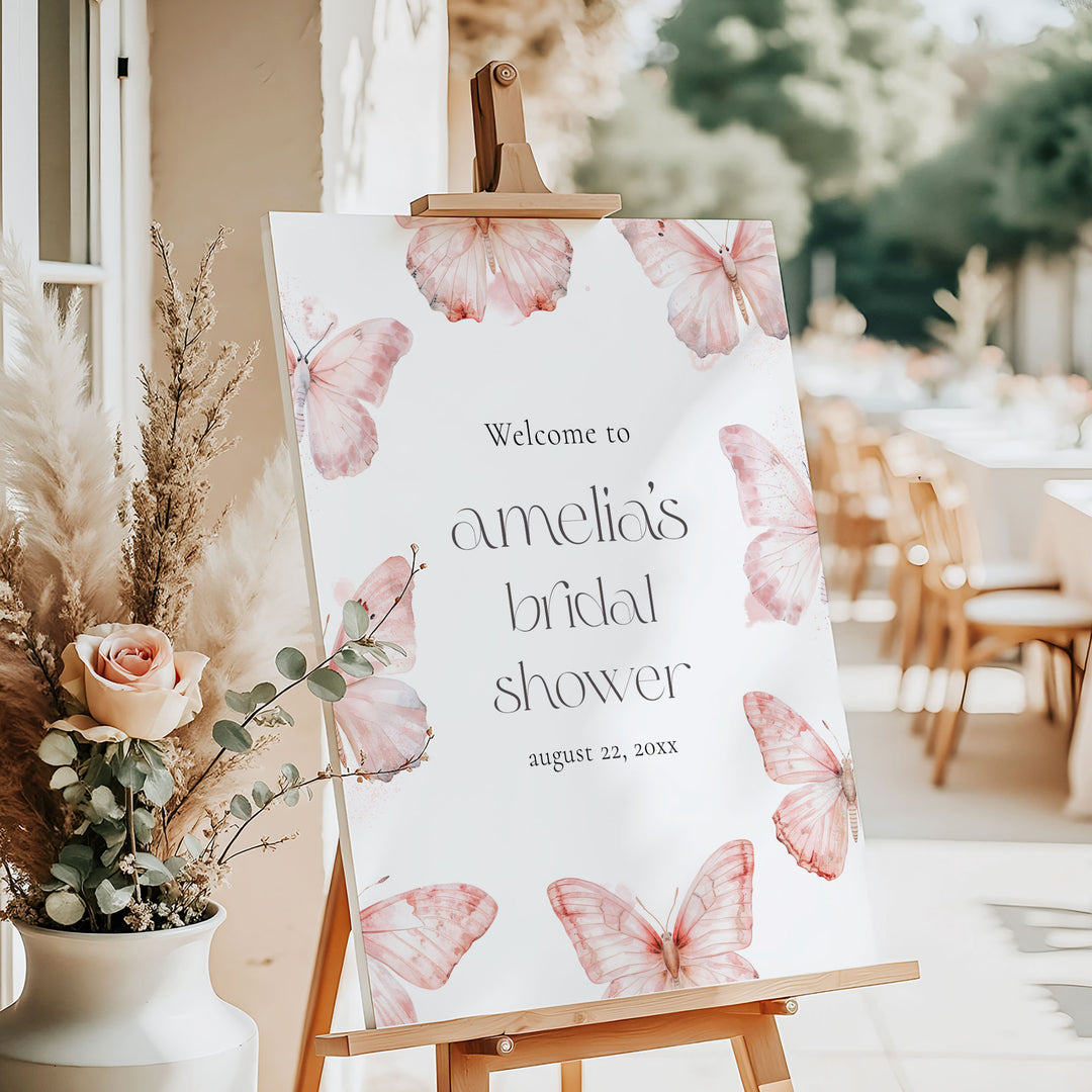 Simple Pink Lifetime Of Butterflies Welcome Sign