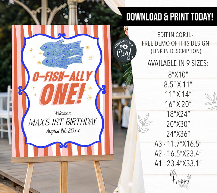 O-Fish-Ally One Sardine Striped Welcome Sign