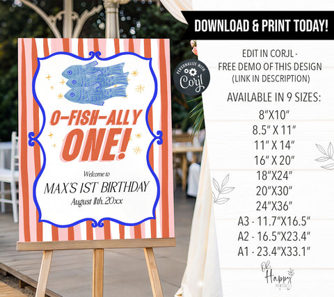 O-Fish-Ally One Sardine Striped Welcome Sign