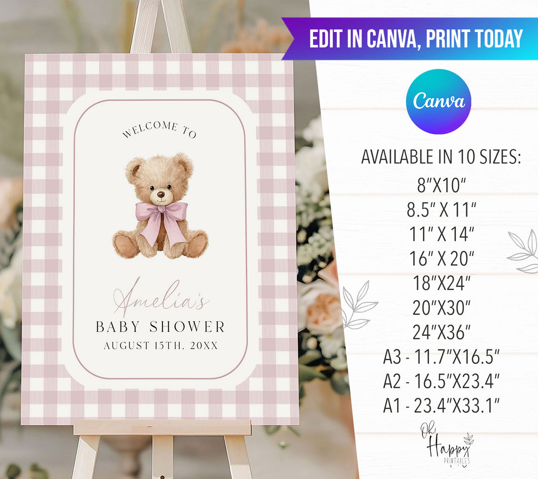 We Can Bearly Wait Pink Welcome Sign