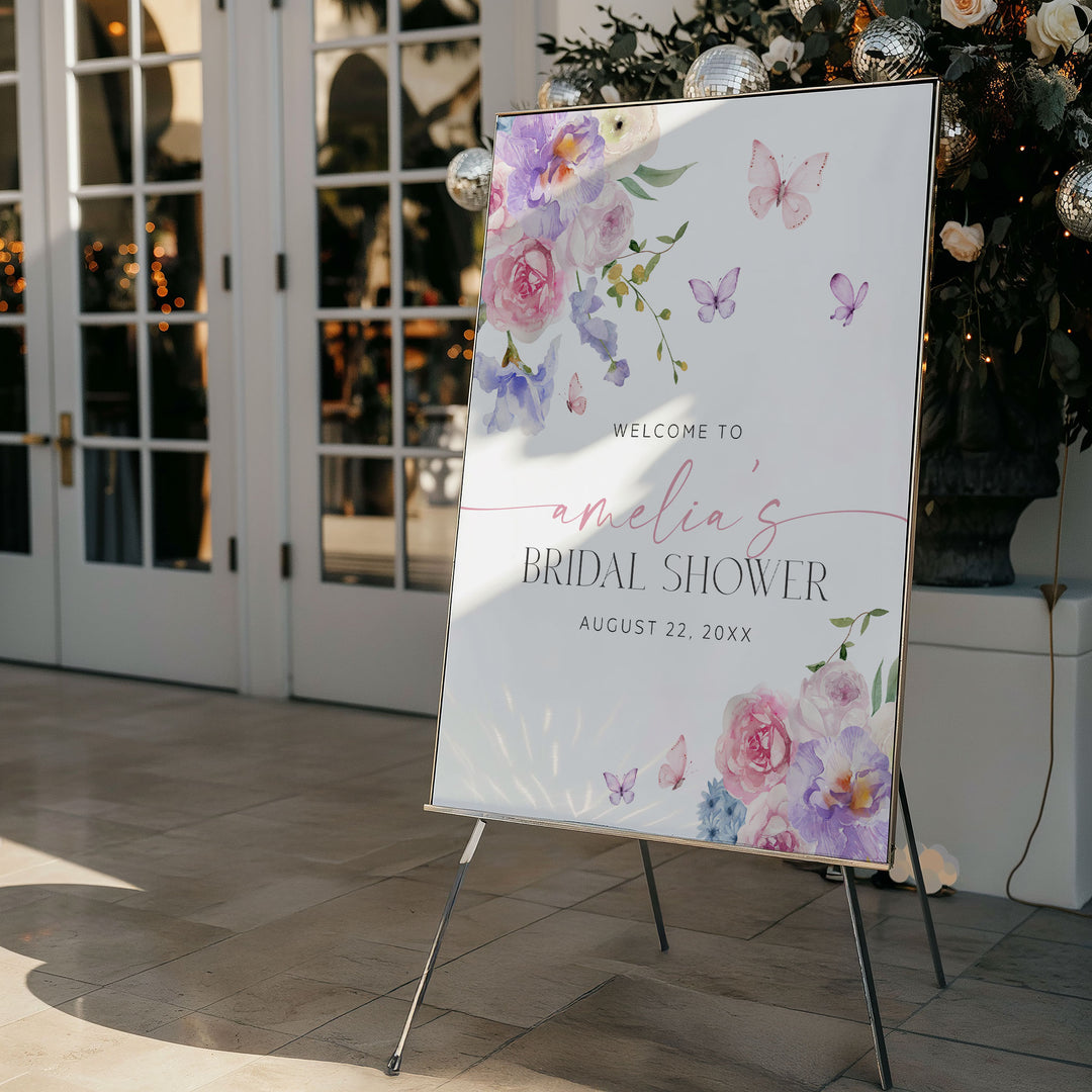 Purple Floral Lifetime Of Butterflies Welcome Sign