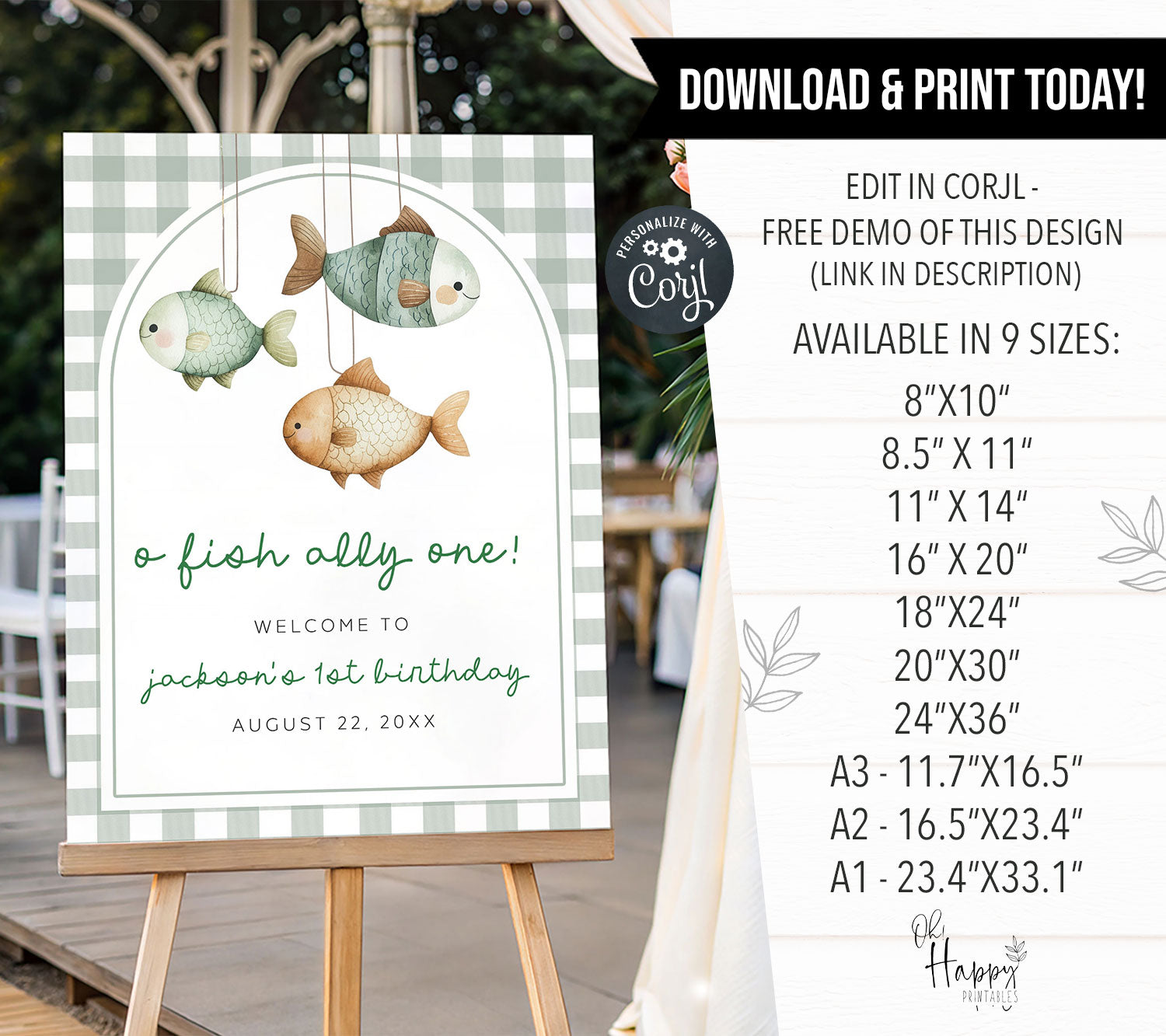 Welcome Tooffish O-Fish-Ally One Fishing Gingham Editable Welcome Sign Template ...