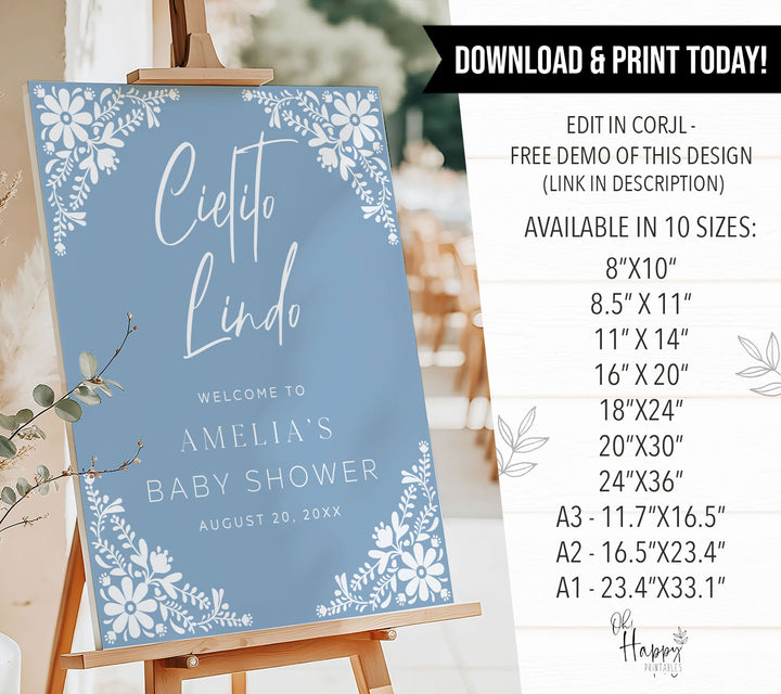 Cielito Lindo Blue Baby Shower Welcome Sign