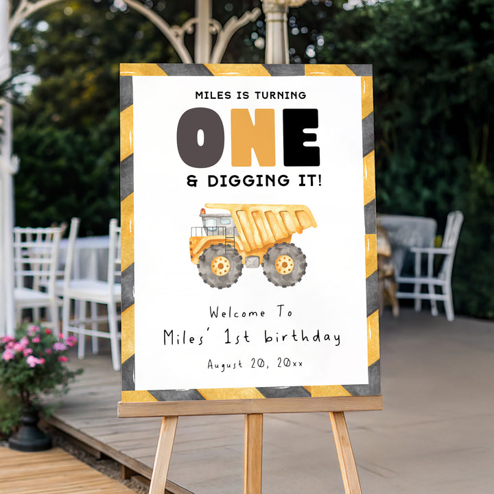 1st Birthday Construction Truck Welcome Sign