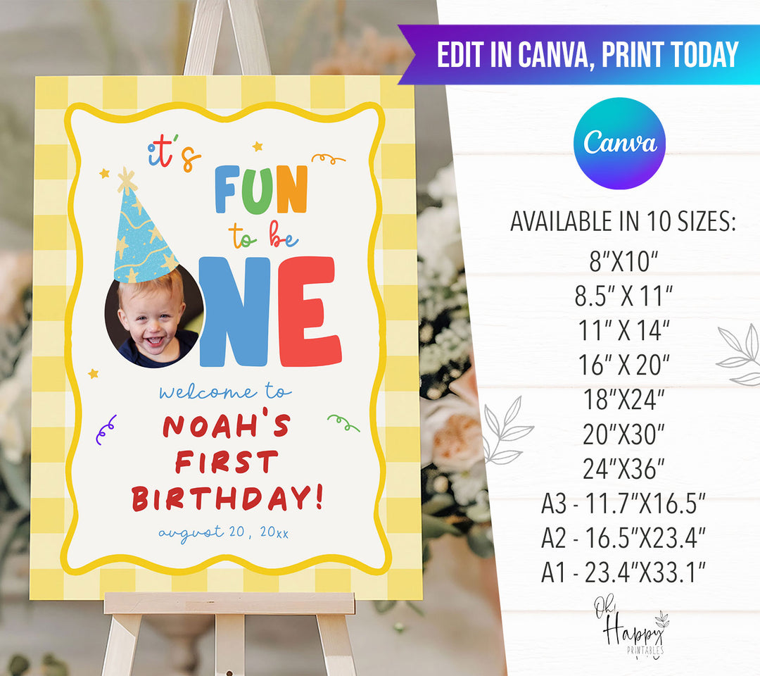 Fun To Be One Yellow Gingham Welcome Sign