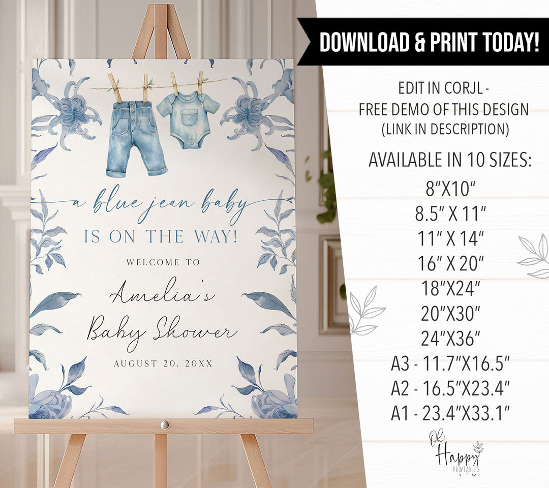 Blue Jean Baby Floral Welcome Sign