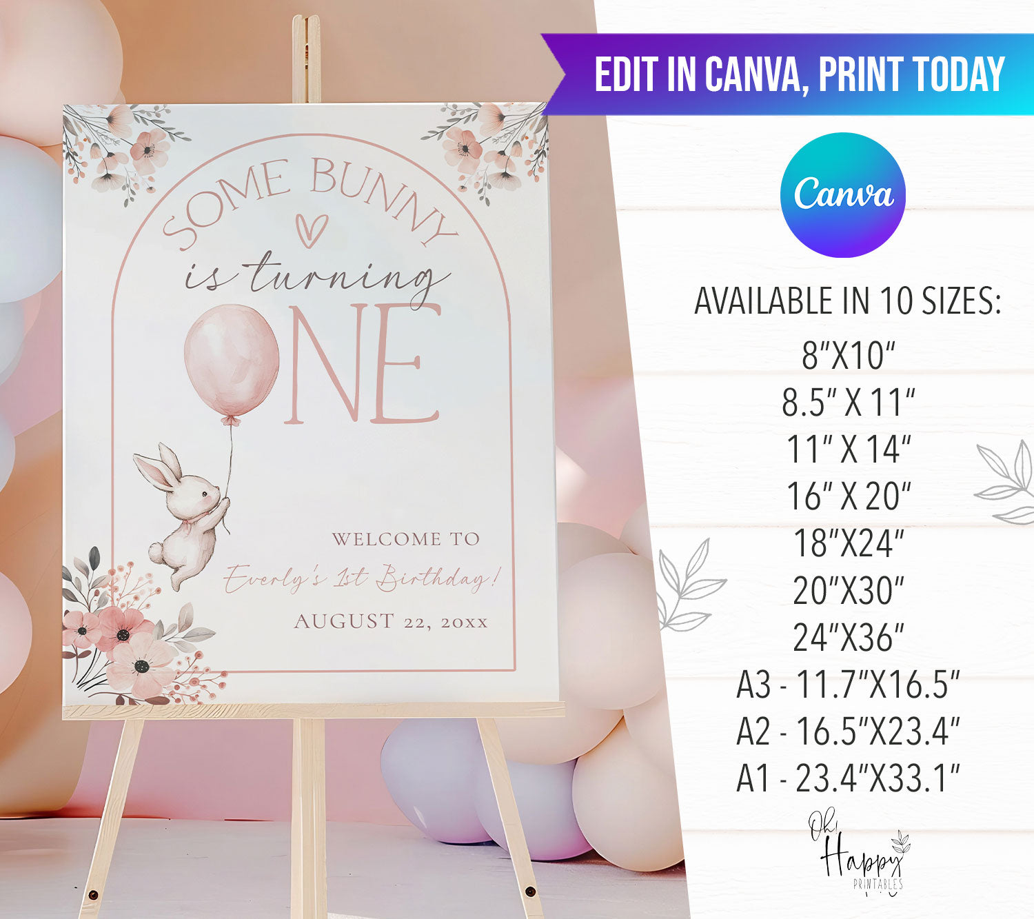 No One Welcomesign Some Bunny Is One Editable Welcome Sign Template – OhHappyPrintables
