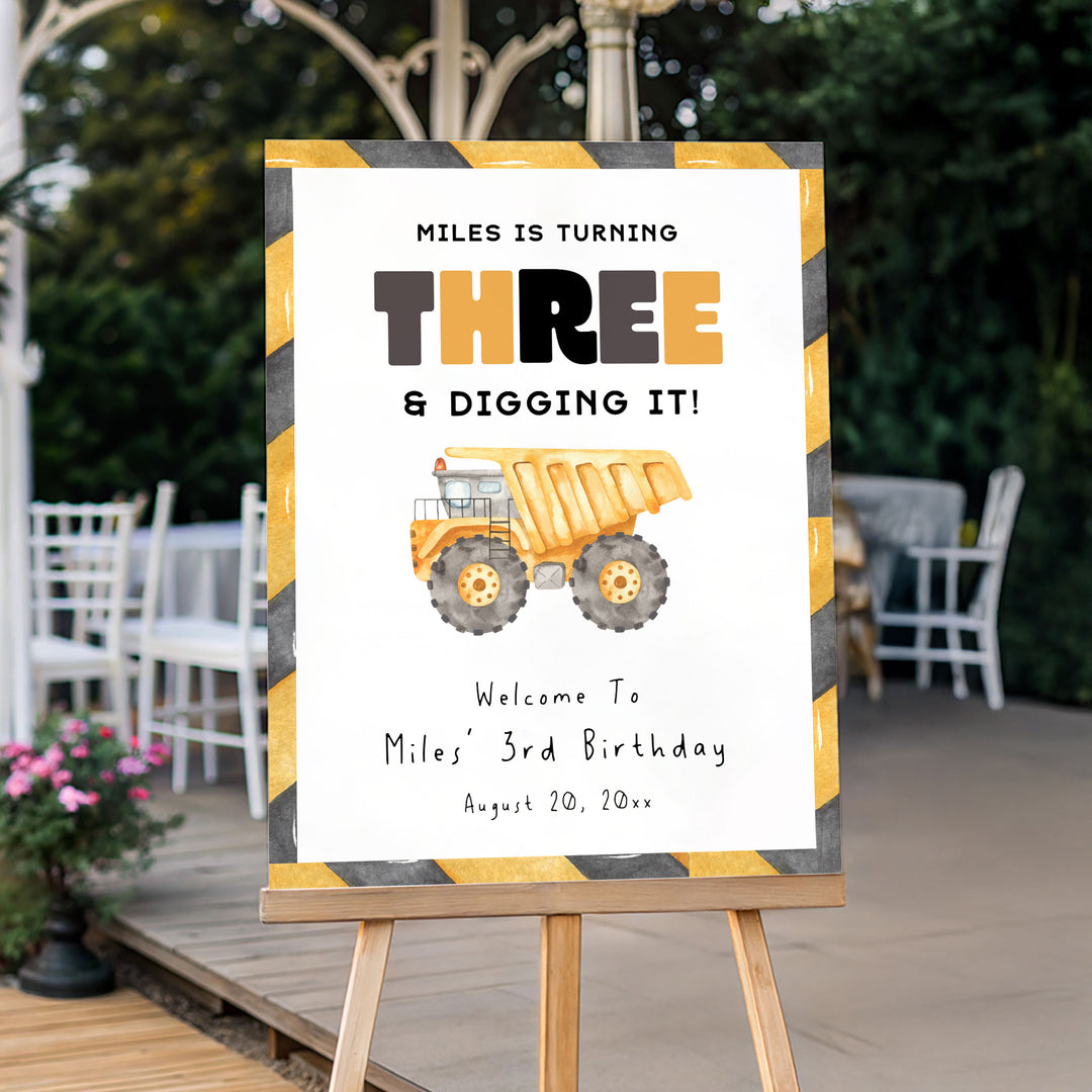 3rd Birthday Construction Truck Welcome Sign