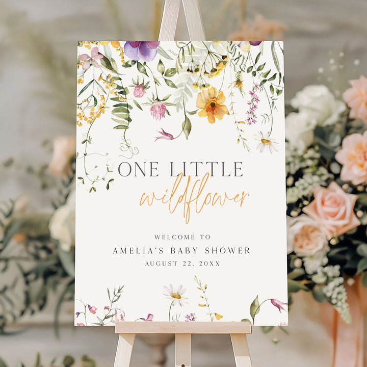Yellow One Little Wildflower Birthday Welcome Sign