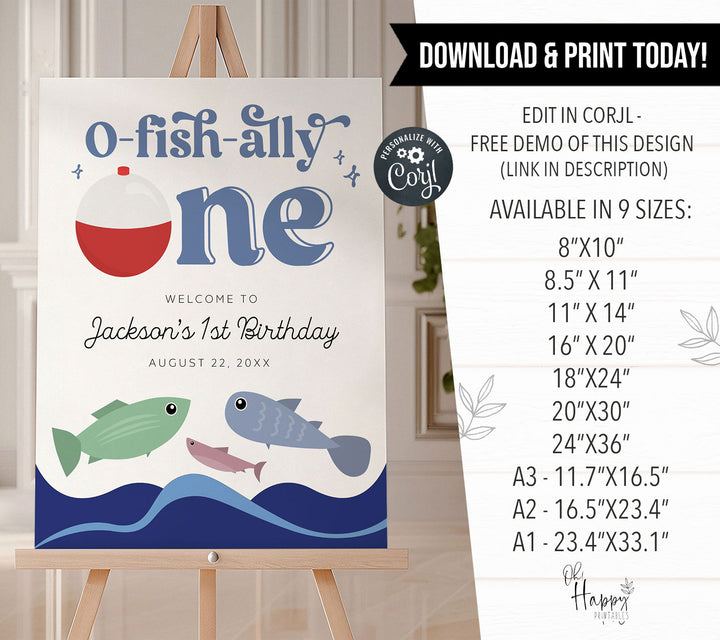 O-Fish-Ally One Retro Brithday Welcome Sign