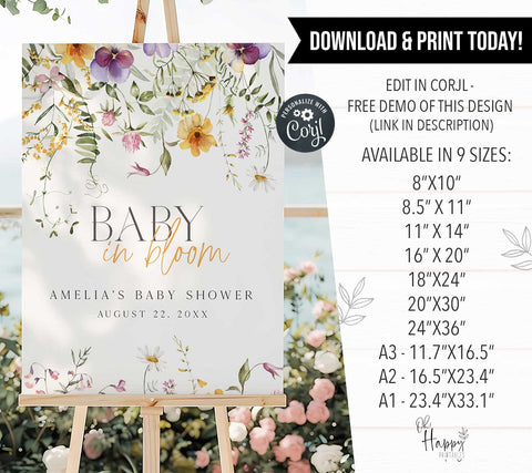 Baby In Bloom Yellow Welcome Sign