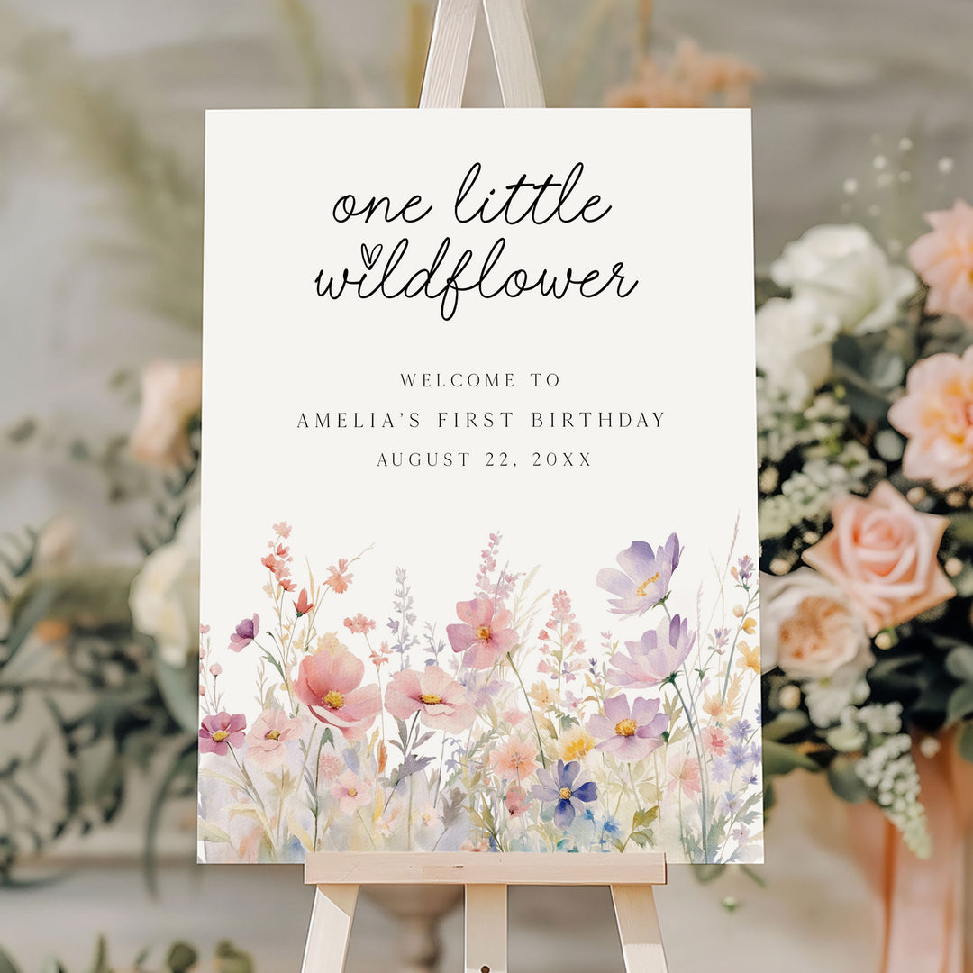 One Little Wildflower Meadow Birthday Welcome Sign