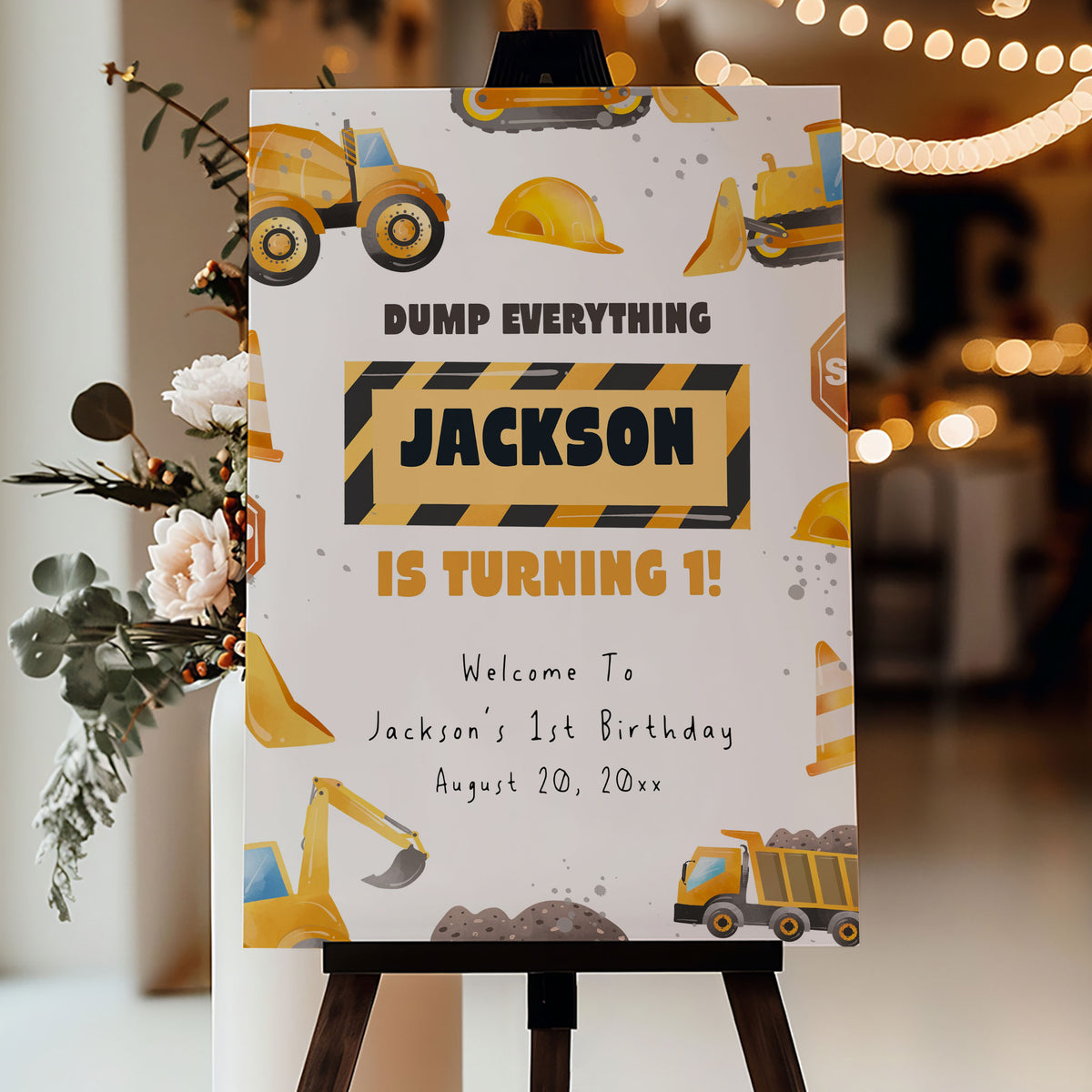 1st Birthday Construction Border Welcome Sign