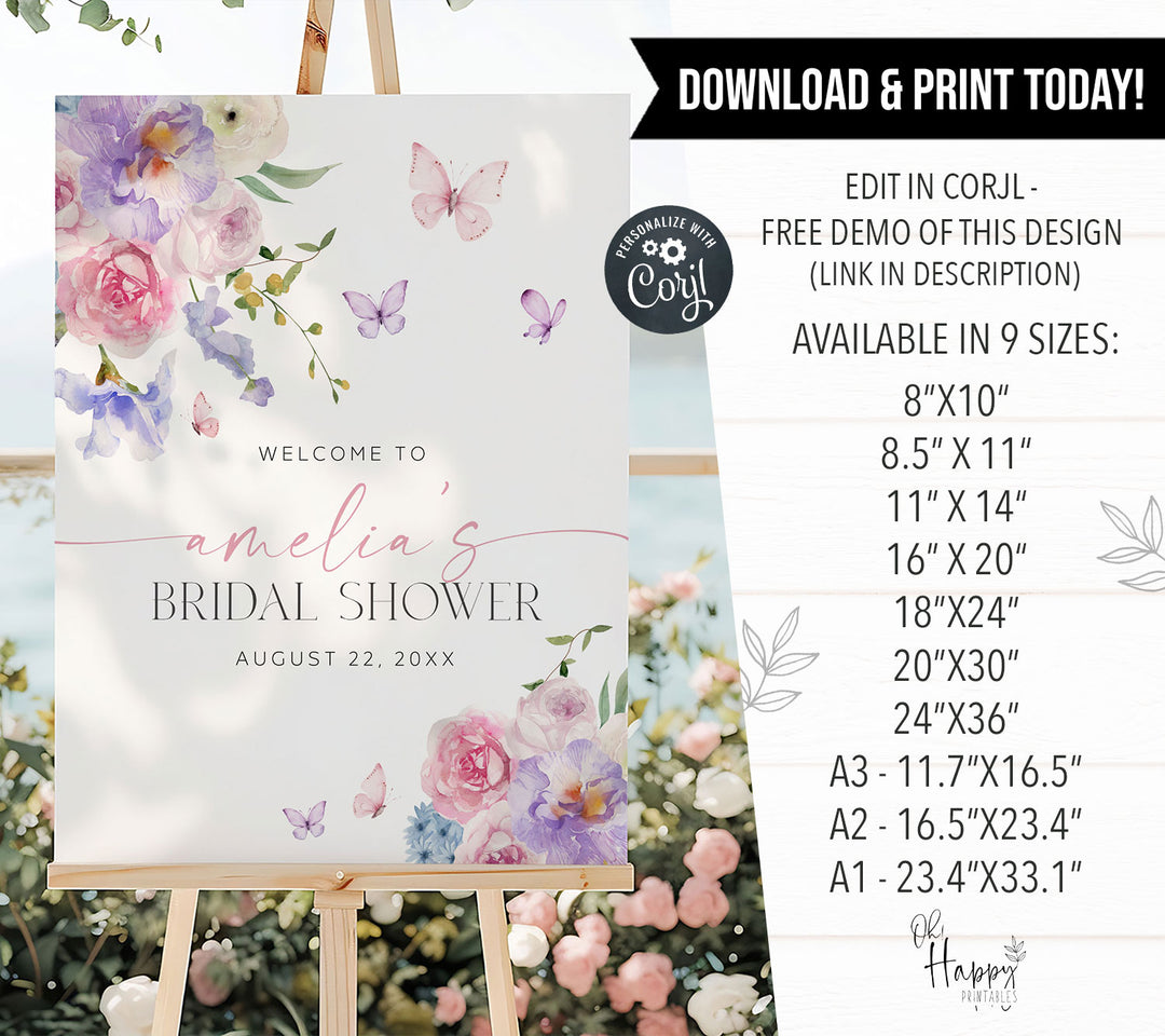 Purple Floral Lifetime Of Butterflies Welcome Sign