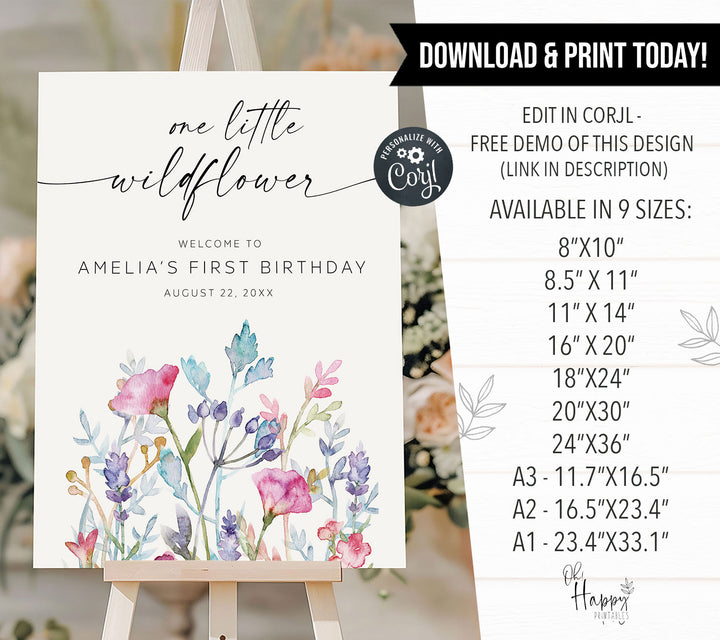 One Little Purple Wildflower Welcome Sign