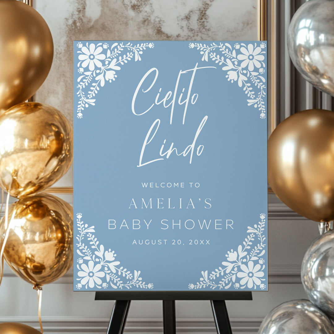 Cielito Lindo Blue Baby Shower Welcome Sign