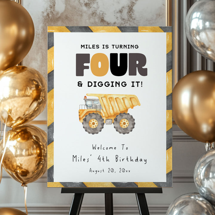 4th Birthday Construction Truck Welcome Sign