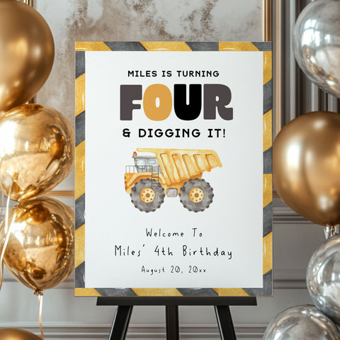 4th Birthday Construction Truck Welcome Sign