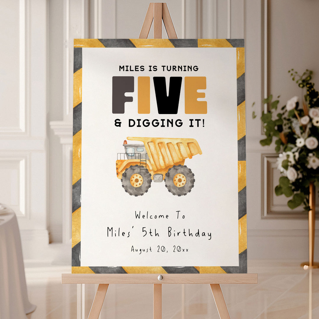 5th Birthday Construction Truck Welcome Sign