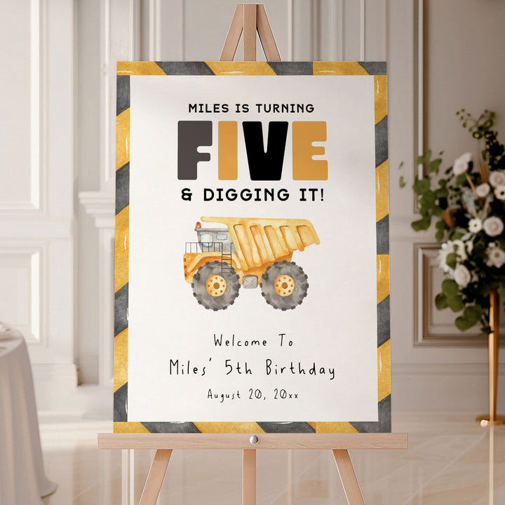 5th Birthday Construction Truck Welcome Sign