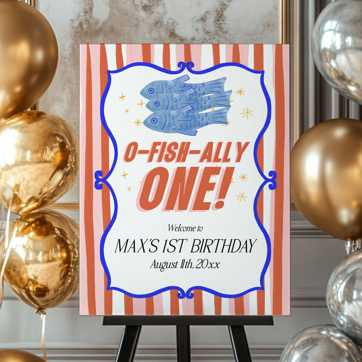 O-Fish-Ally One Sardine Striped Welcome Sign