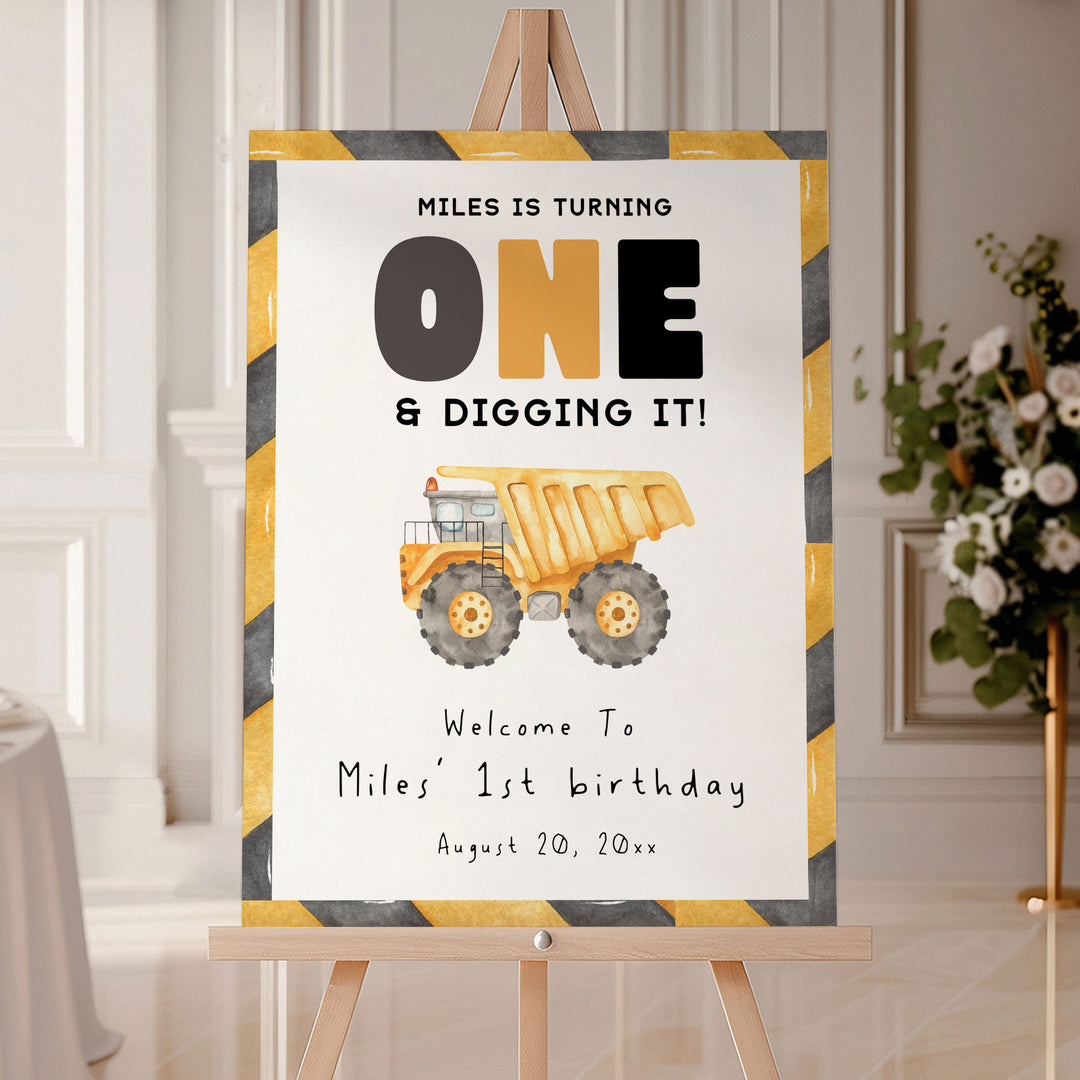 1st Birthday Construction Truck Welcome Sign