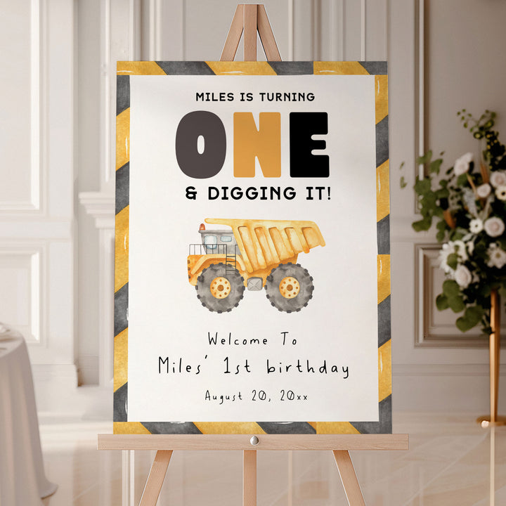 1st Birthday Construction Truck Welcome Sign