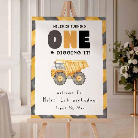 1st Birthday Construction Truck Welcome Sign