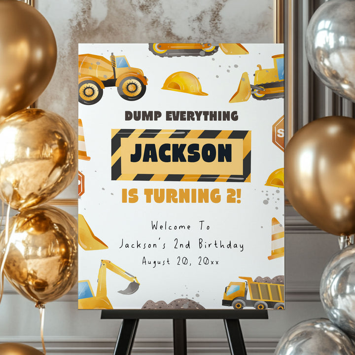 2nd Birthday Construction Border Welcome Sign