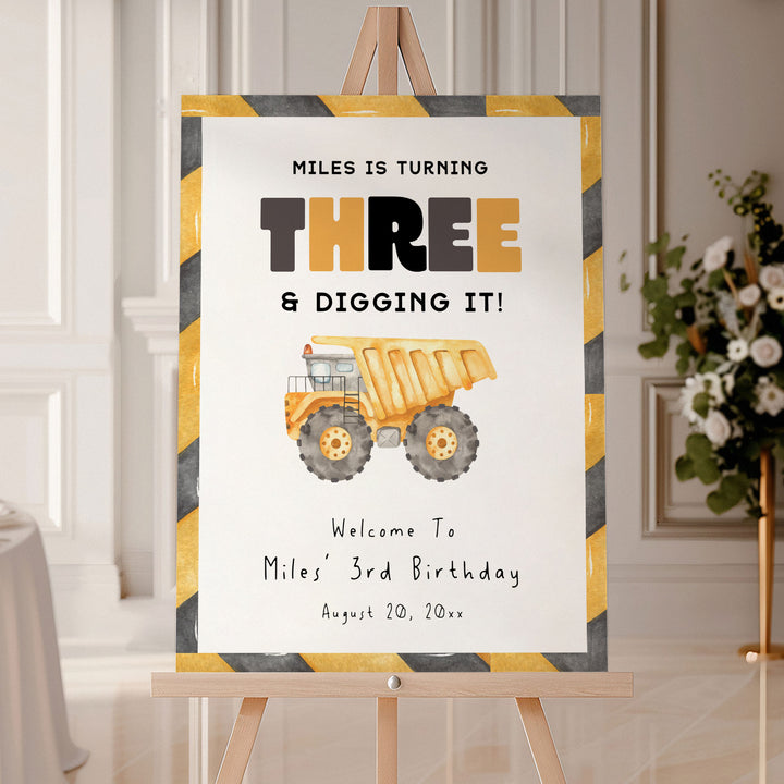 3rd Birthday Construction Truck Welcome Sign