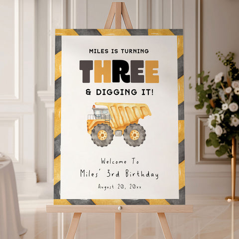 3rd Birthday Construction Truck Welcome Sign