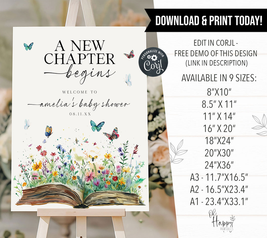 Chapter Books Library Sign Open Book New Chapter Welcome Sign Editable Template β OhHappyPrintables