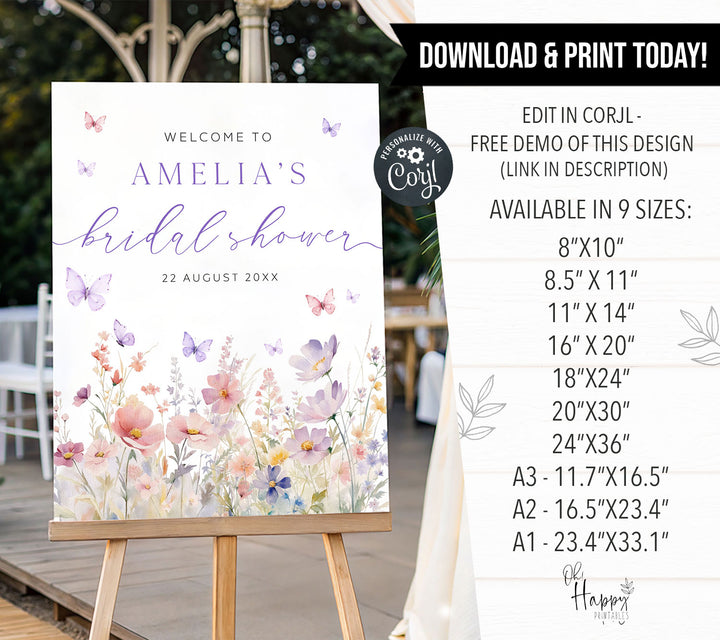 Watercolour Floral Lifetime Of Butterflies Welcome Sign