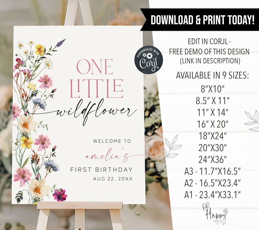 1st Birthday Little Wildflower Welcome Sign