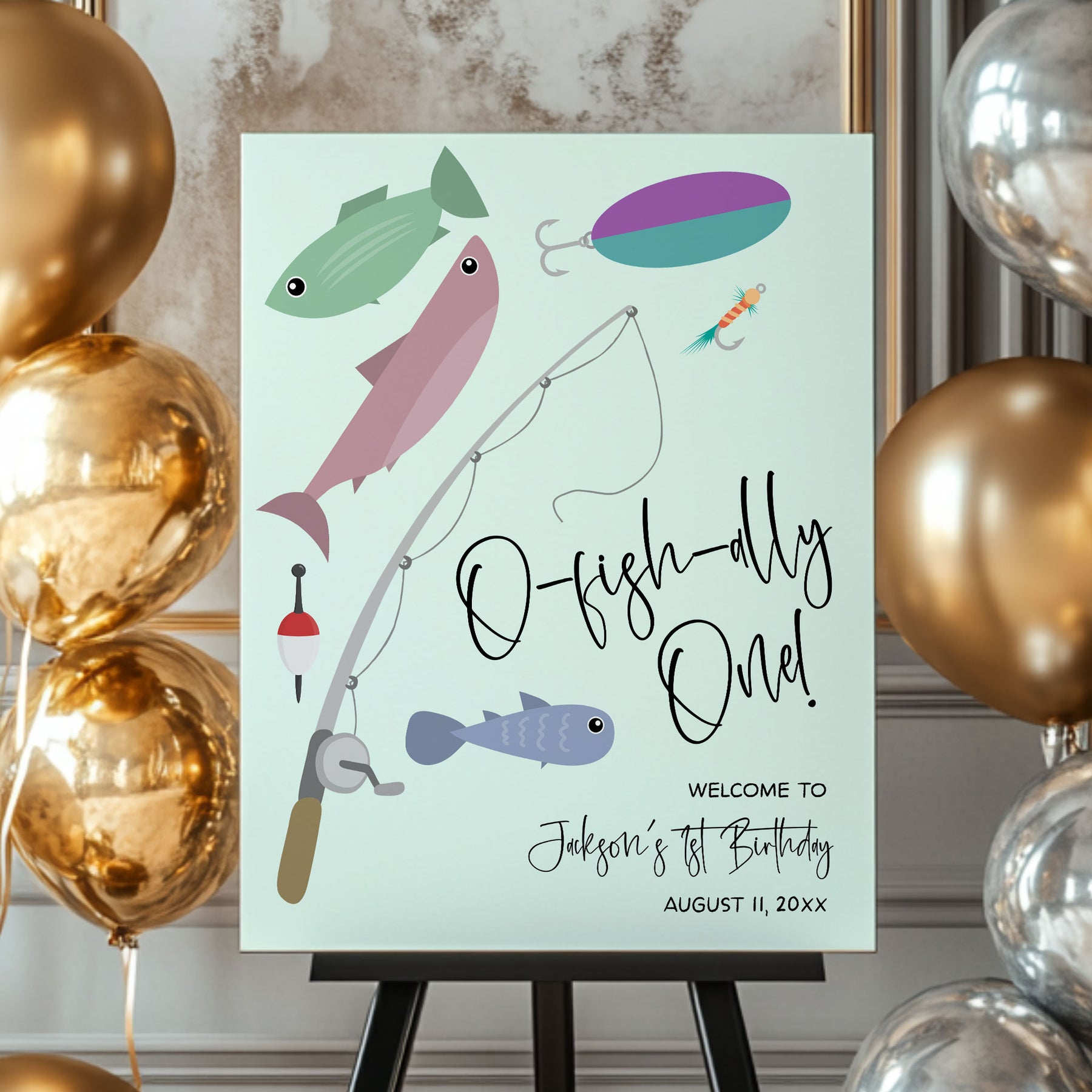 Offish Sign O-Fish-Ally One Fishing Modern Editable Welcome Sign Template ...