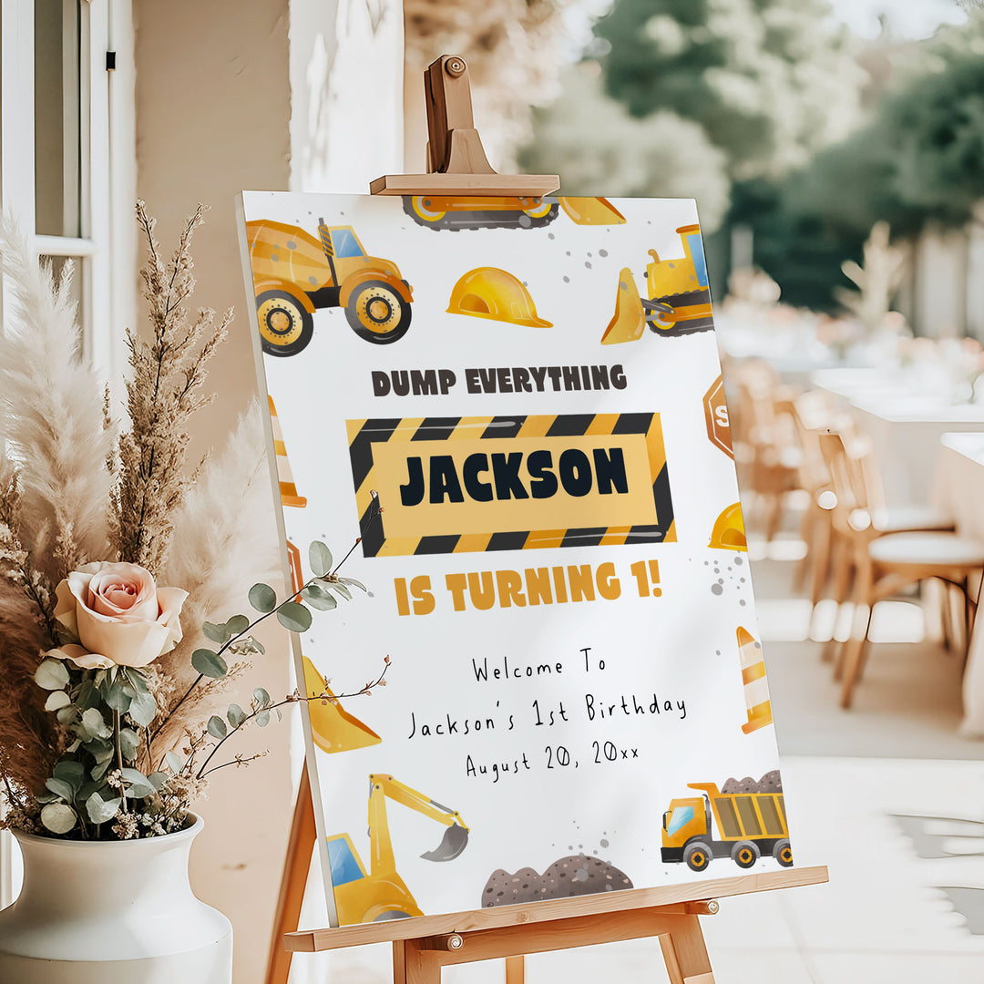1st Birthday Construction Border Welcome Sign