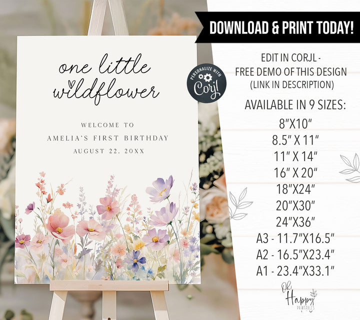 One Little Wildflower Meadow Birthday Welcome Sign