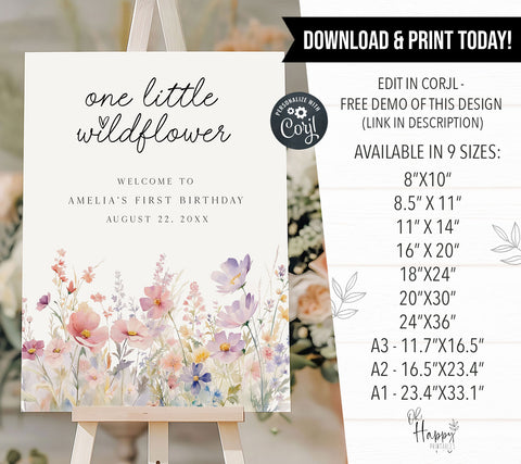 One Little Wildflower Meadow Birthday Welcome Sign