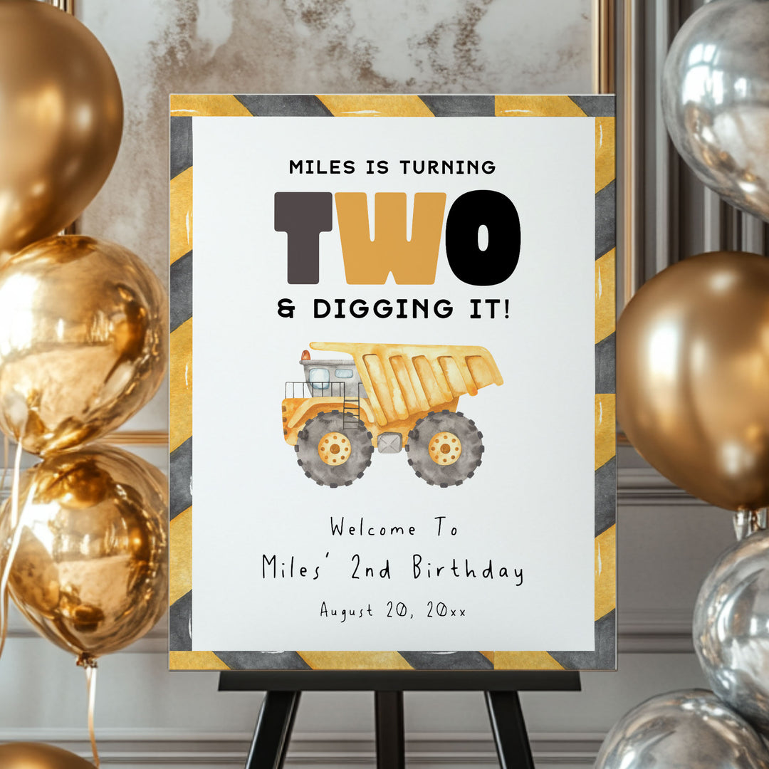 2nd Birthday Construction Truck Welcome Sign
