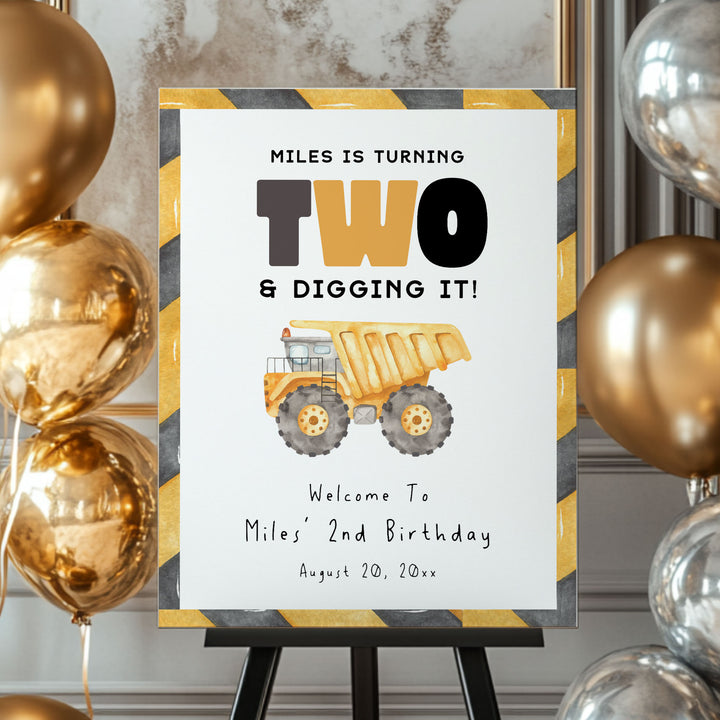 2nd Birthday Construction Truck Welcome Sign