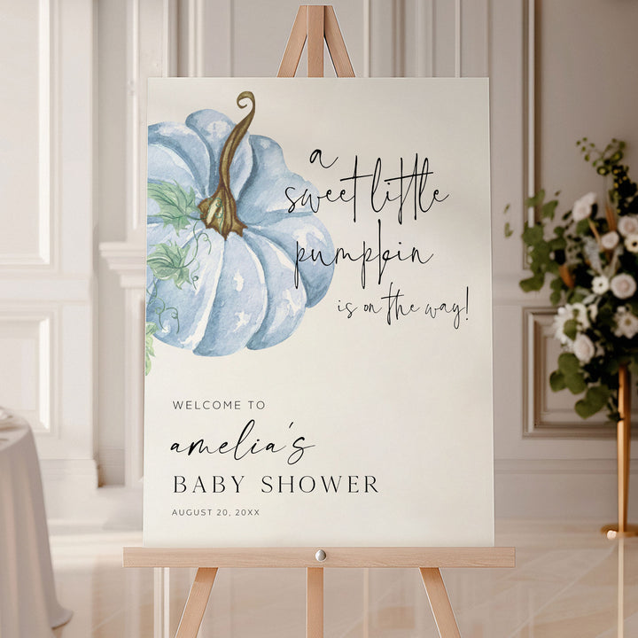 Blue Little Pumpkin Baby Shower Welcome Sign