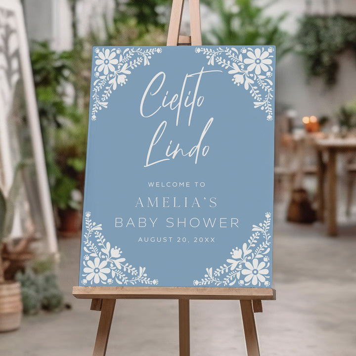 Cielito Lindo Blue Baby Shower Welcome Sign