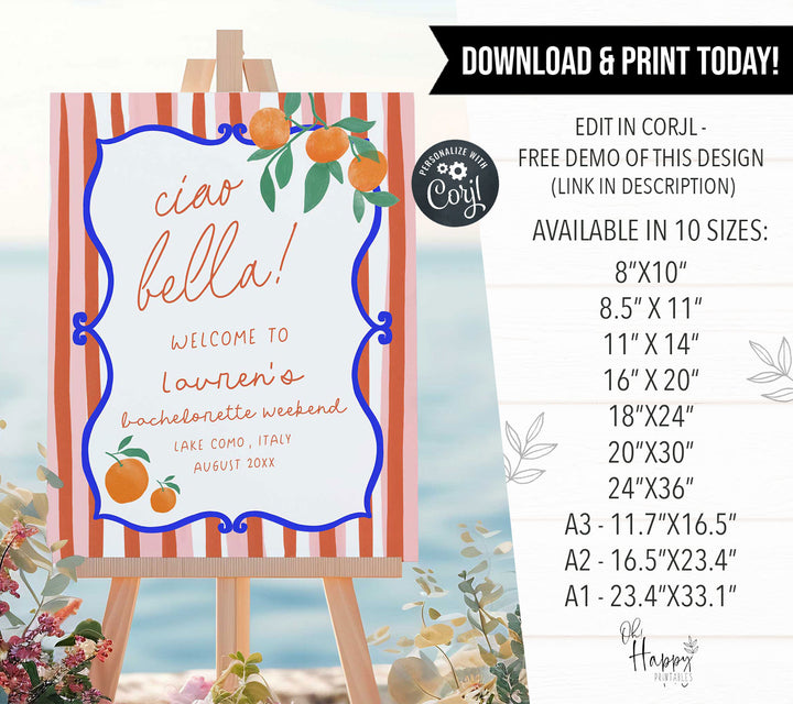 Italian Style Bridal Shower Welcome Sign